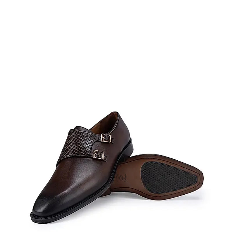 Polished Shiny Leather Textured Double Monk Shoe