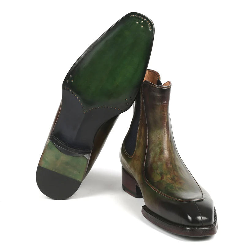 Luxury Pure Leather Handpainted Chelsea Tan & Brown Boot