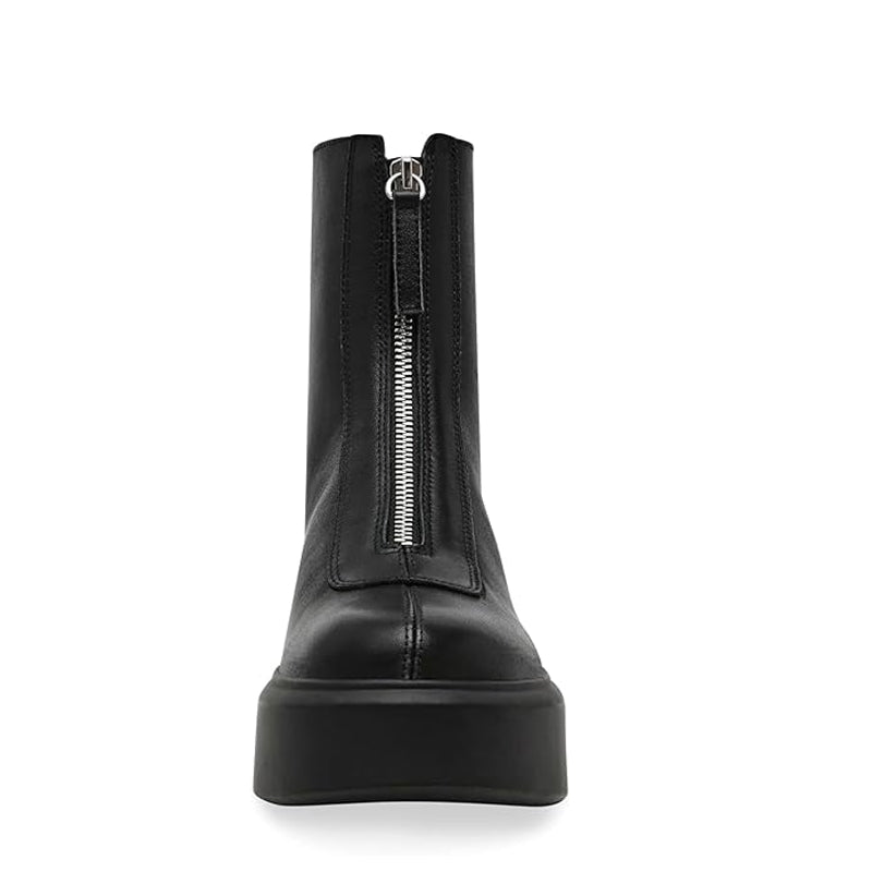 Premium Row Zipped-Front Leather Ankle Black Boot