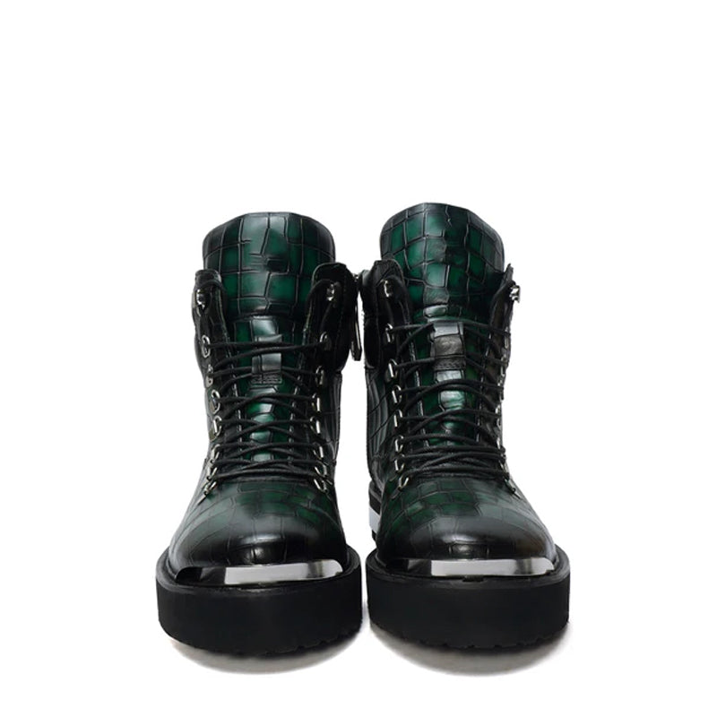 Croco Deep Cut Leather Lace-UP Ankle Boot