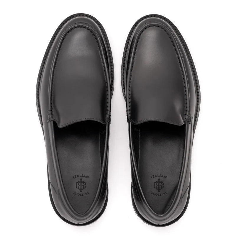 Round Toe Slip-On Leather Black Loafer