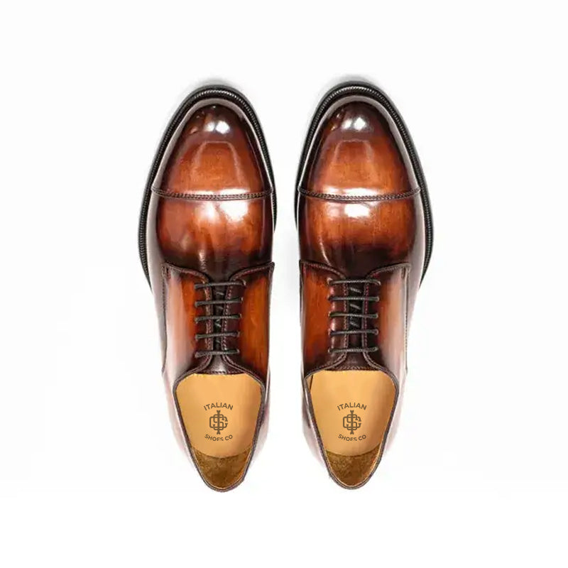 Classic Handmade Shiny Leather Oxford Tan/Brown Shoe