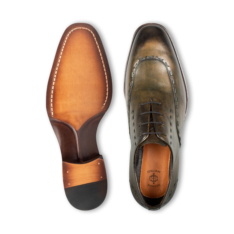 Polished Leather Handmade Oxford Shoe Olive
