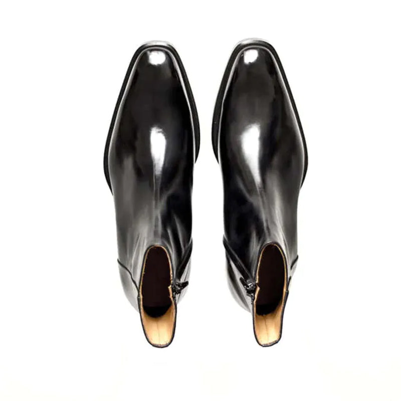 Classic Midnight Shiny Leather Side Zipper Tan Boot