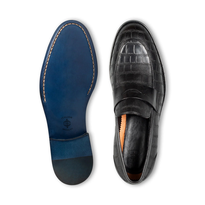 Handmade Pure Solid Leather Penny Black Loafer