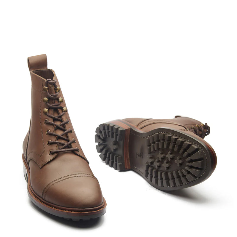 Premium Leather Lace-Up Cap-Toe Derby Boot