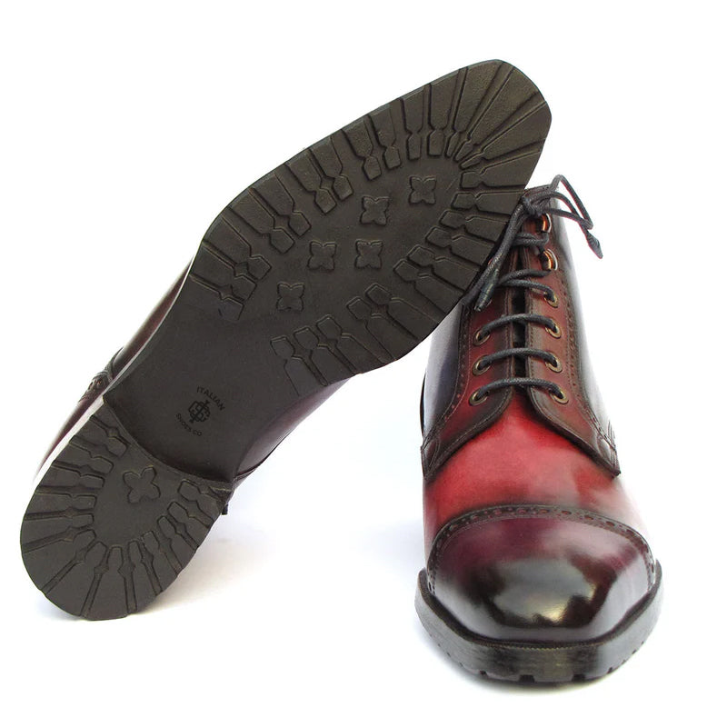 Hand Painted Leather Lace Up Cap Toe Boots