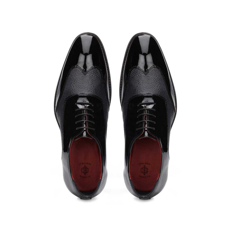 Dual Texture Patent Shiny Leather Oxford Shoe