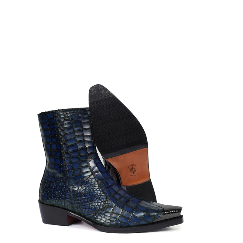 Luxury Premium Croco Print Leather Side-Zipper Boot
