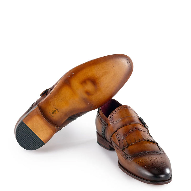 Men Captoe Leather Single Monkstraps Tan Brown Shoe