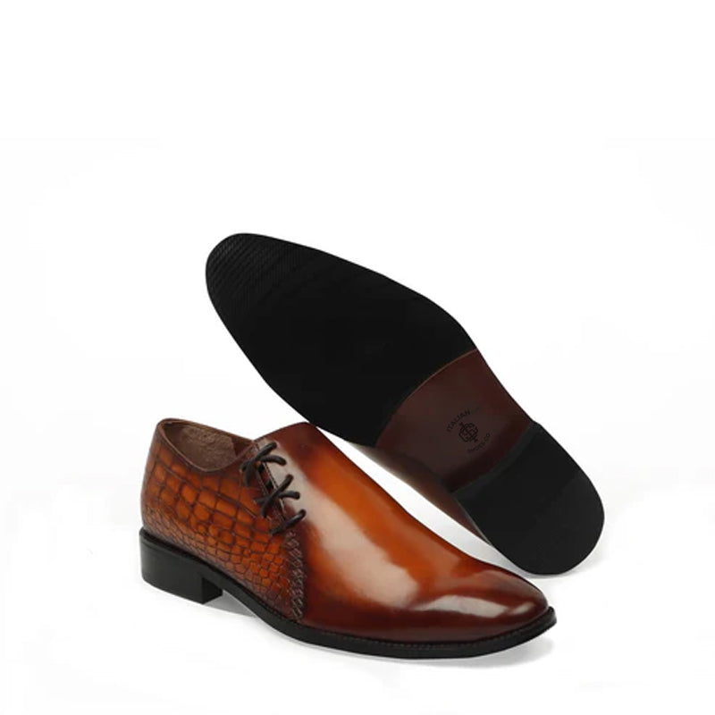 Leather Croco Lace Up Oxford Shoes