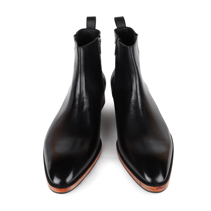 Round Toe Zip Up Leather Chelsea Boots