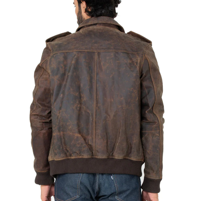 Men Solid Slim Fit Leather Bomber Jacket