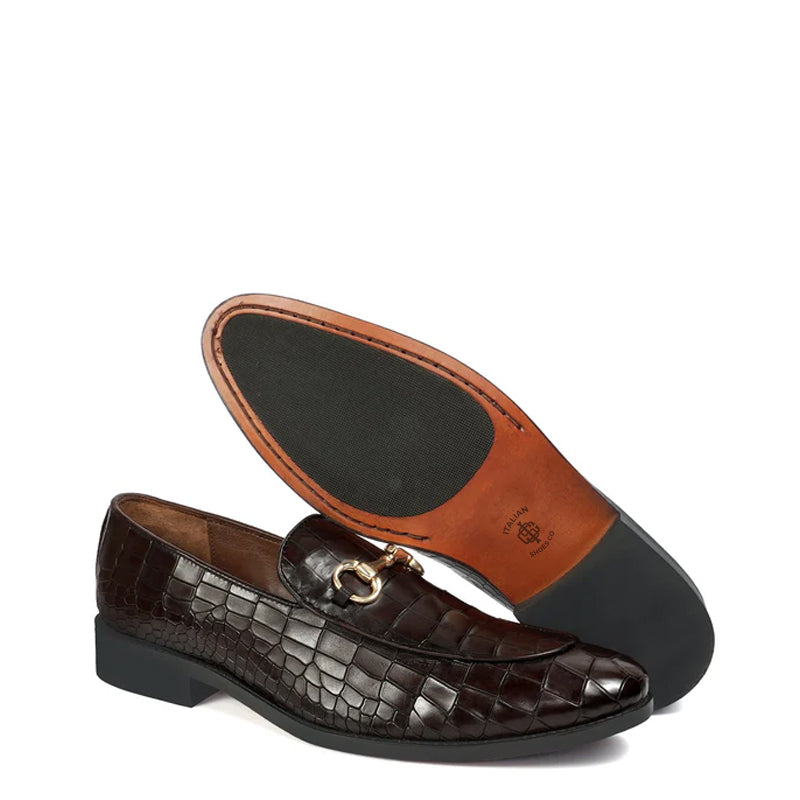 Deep Cut Leather Horse-bit Buckled Burgundy Loafer