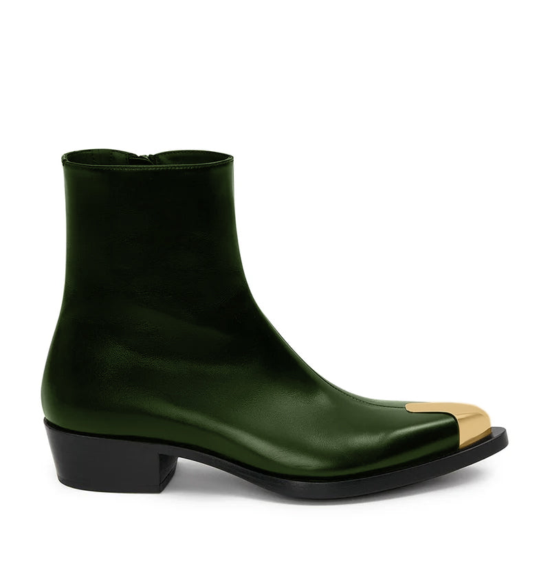 Punk Leather Boots Golden Toe