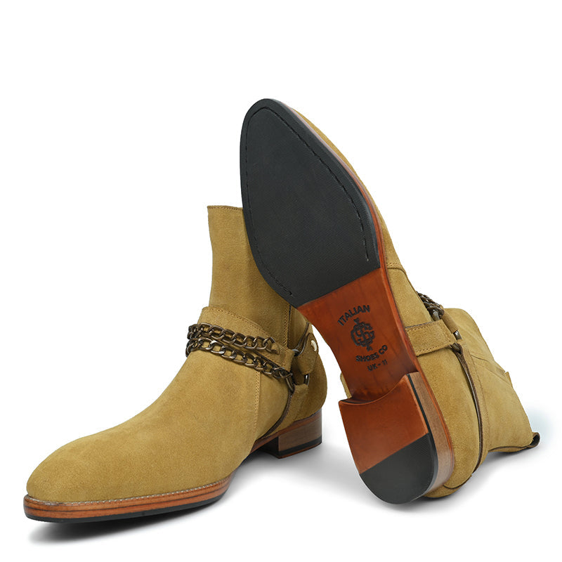 Mens Suede Leather Ankle Boots with Metal Chain