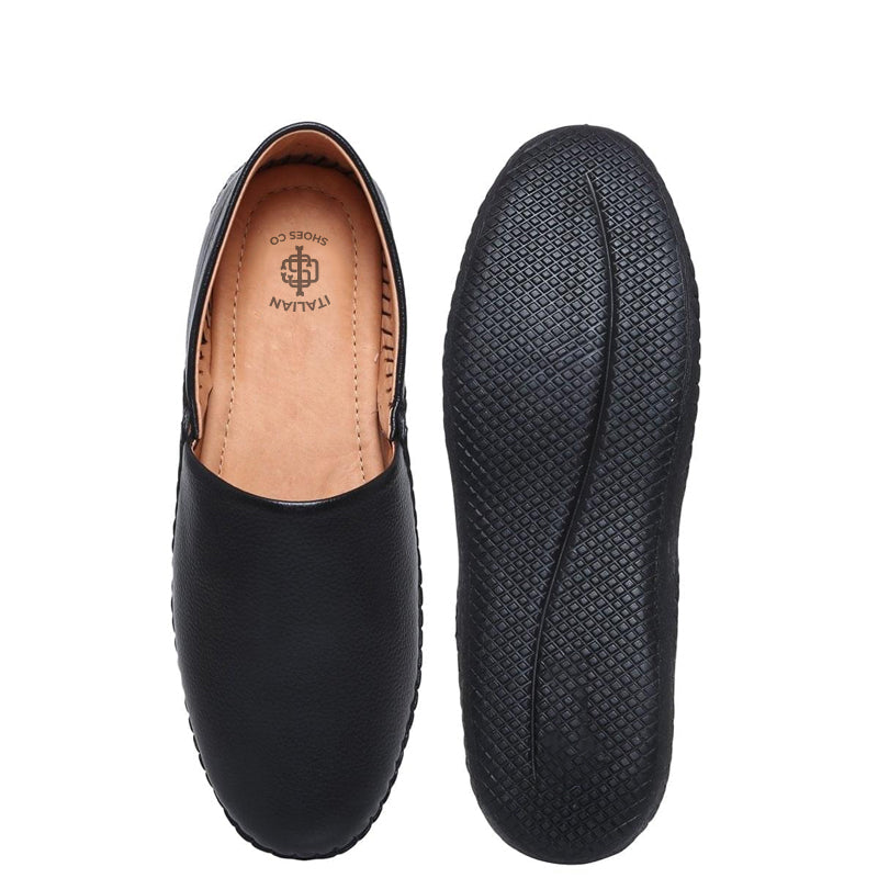 Men Textured Casual Leather Black Loafer