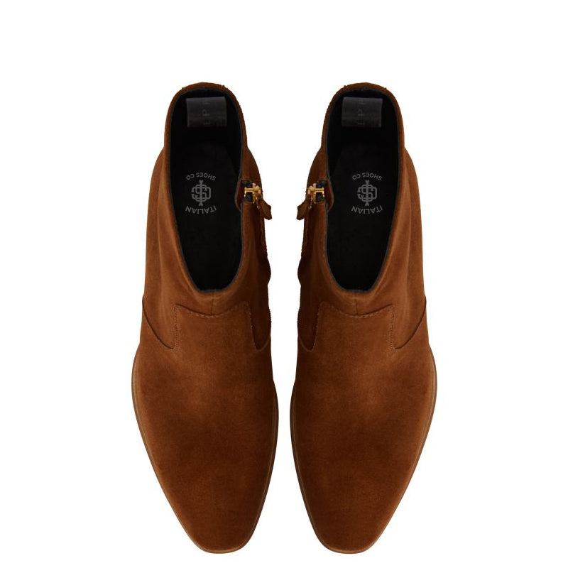 Handmade Suede Leather Side Zipper Ankle Brown Boot