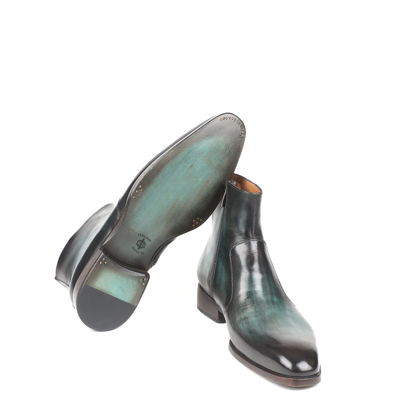 HandPainted Solid Leather Chelsea Boot Black and