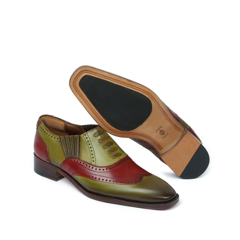 Leather Square Toe Lace-Up Oxford Olive Shoe