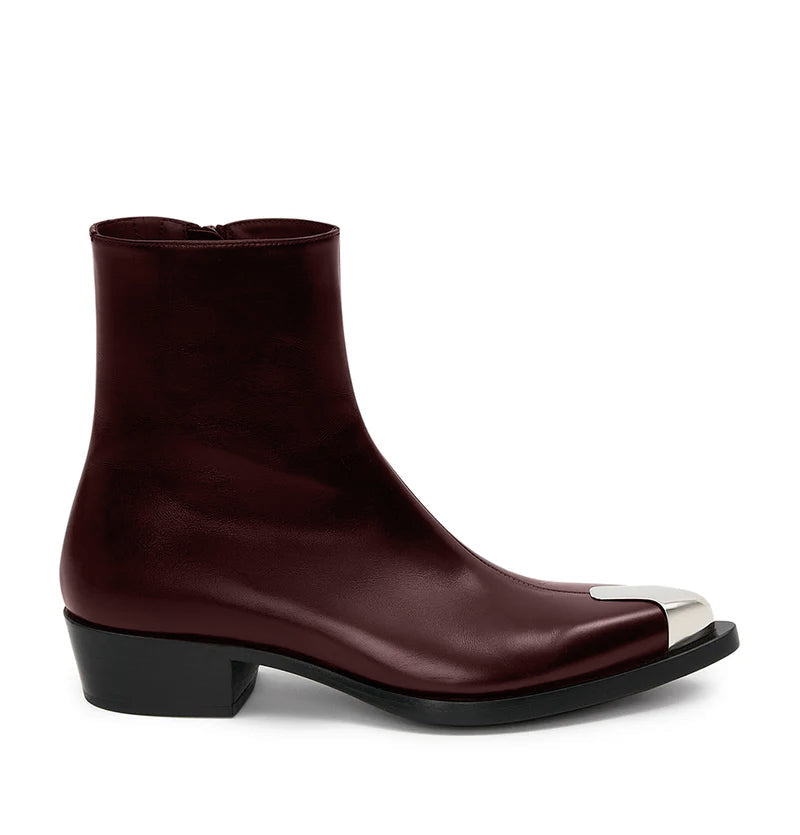 Punk Leather Boots Silver Toe