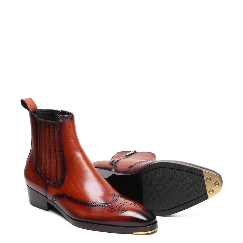 Men Leather Wingtip Side Zipper Chelsea Boots