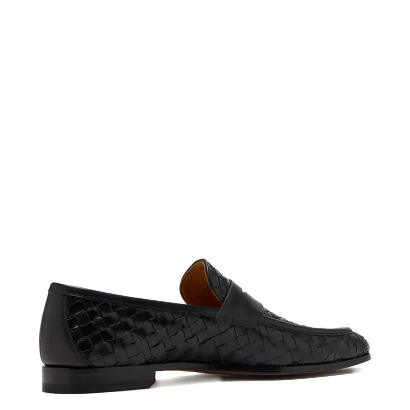 Black Woven Texture Leather Loafer for Men