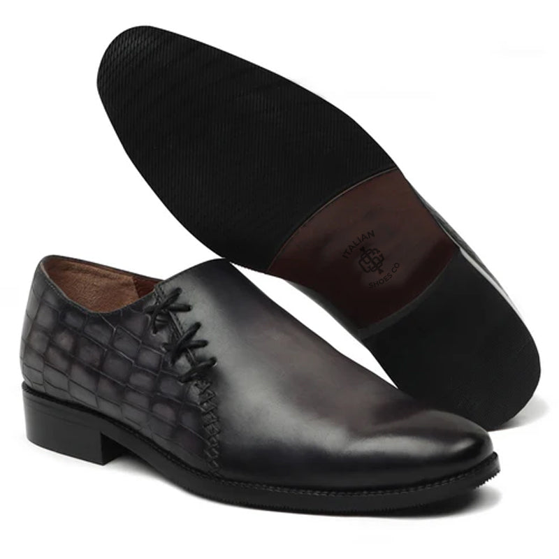 Leather Croco Lace Up Oxford Shoes