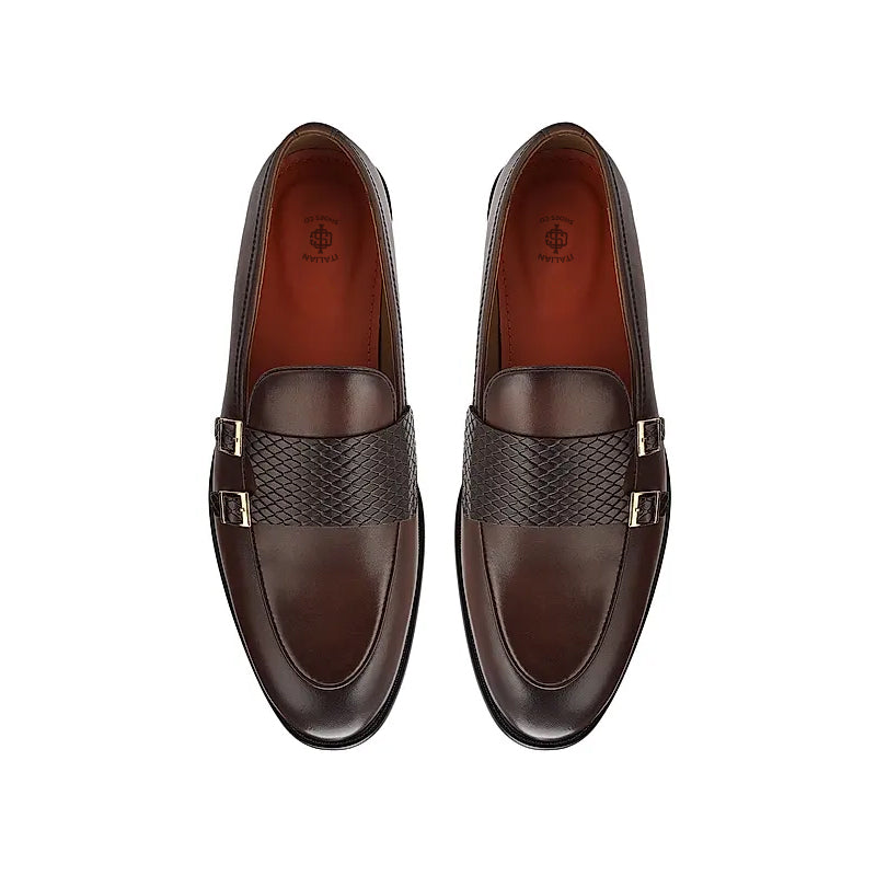 Polished Leather Textured Formal Double Monk Shoe