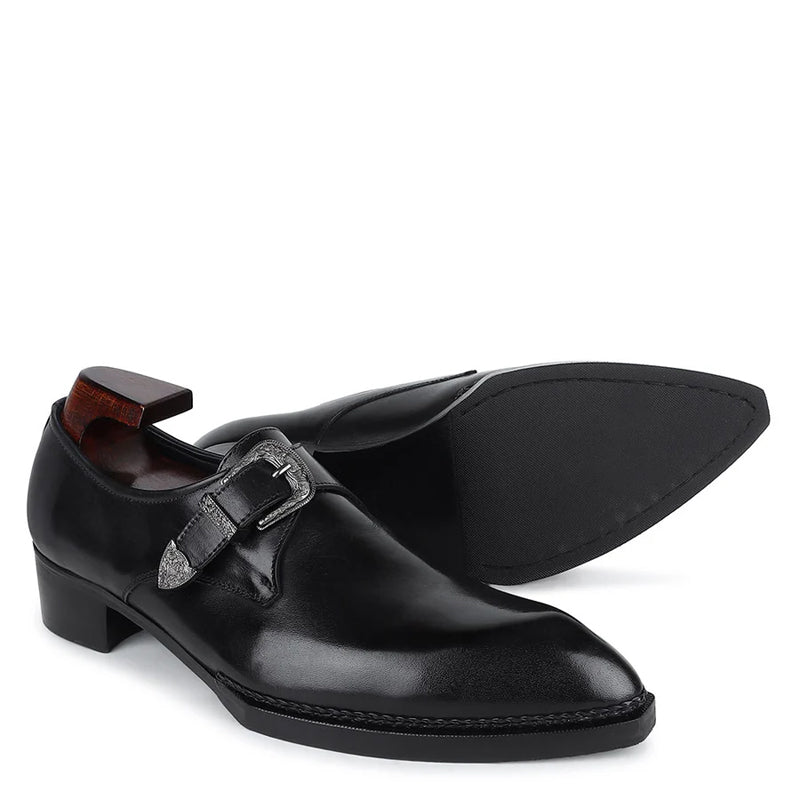 Plain Leather Single Monk Blue Shoe With Side Buckle