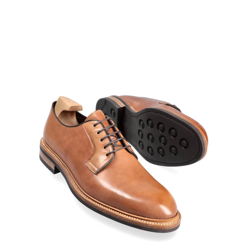 Polished Shiny Leather Plain Toe Derby Shoe