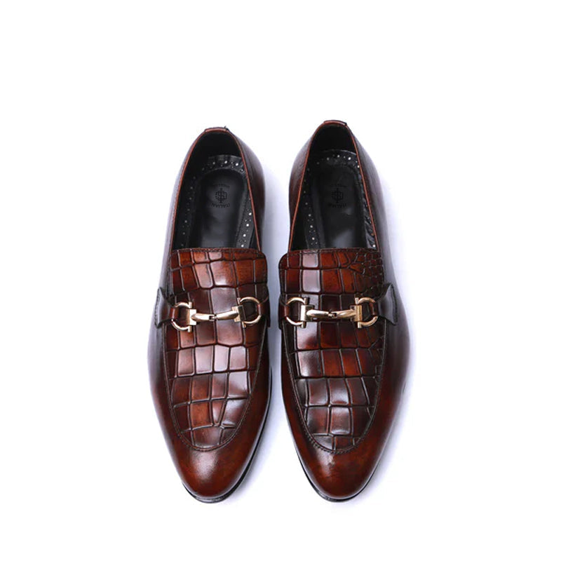 Croco Upper Leather Loafer With Buckle