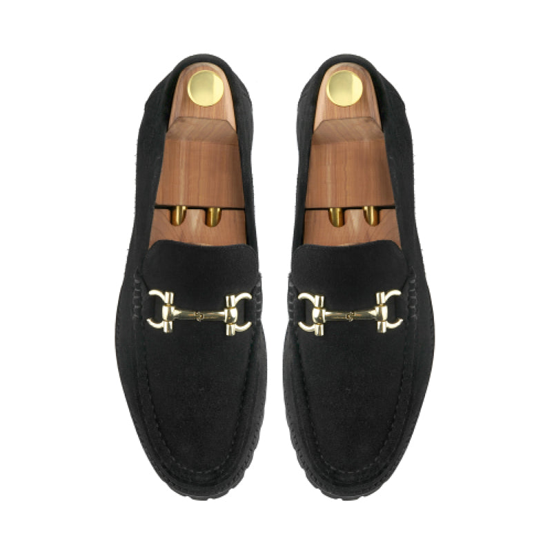 Suede Leather With Horse-bit Buckled Blue Loafer