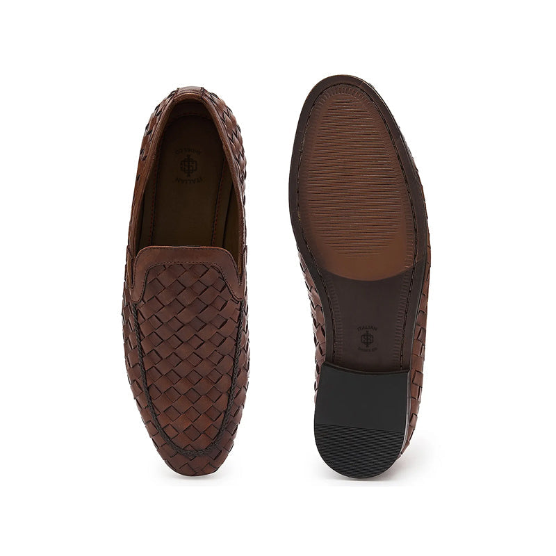 Men Woven Textured Handmade Pure Leather Loafer