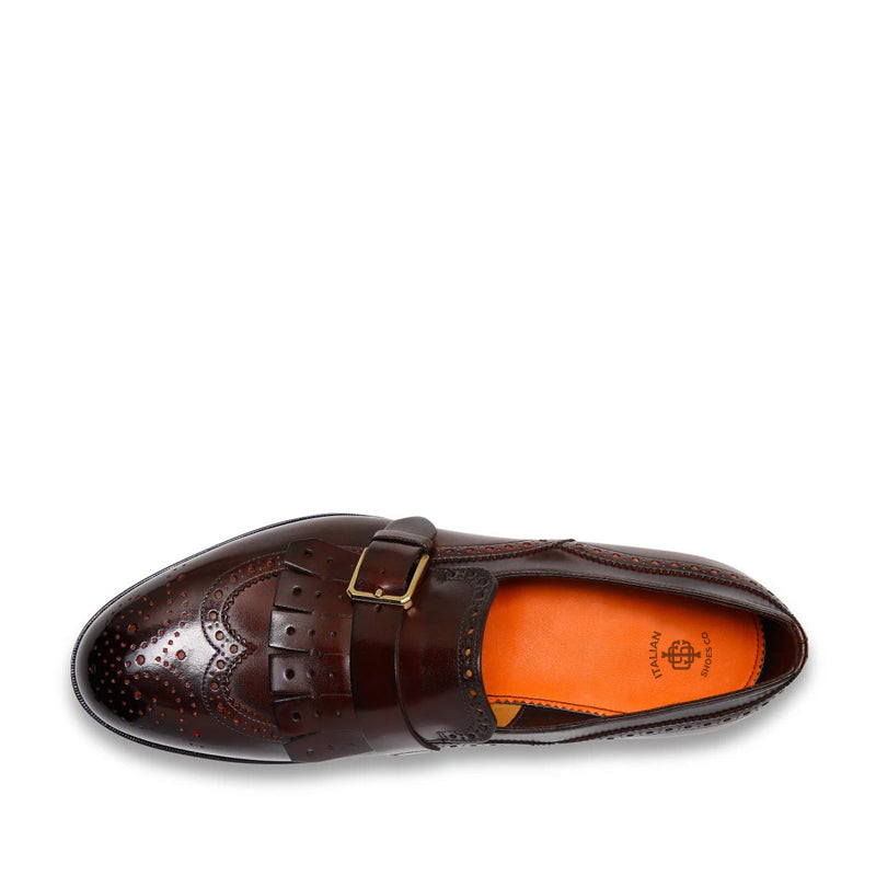 Handmade Leather Single Buckle Tan Loafer With Fringe