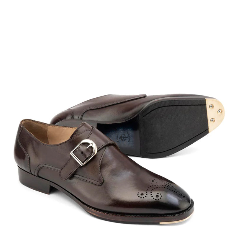 Glossed Square Toe Leather Single Monk Strap Shoe