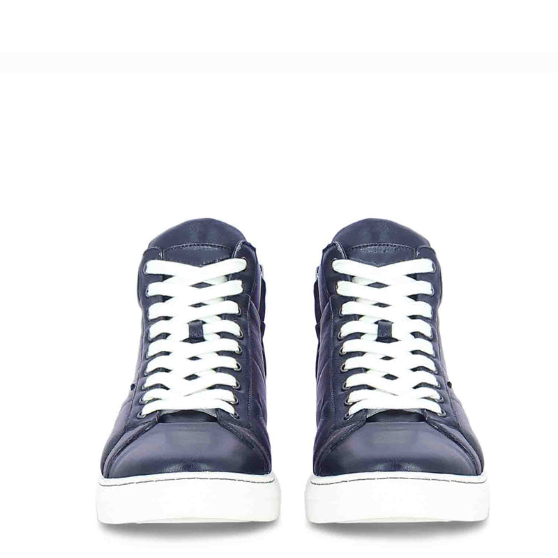 Lace Up Leather Handcrafted Blue Sneaker