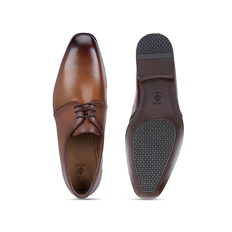 Plain Solid Leather Lace-Up Formal Derby Shoe Burgundy