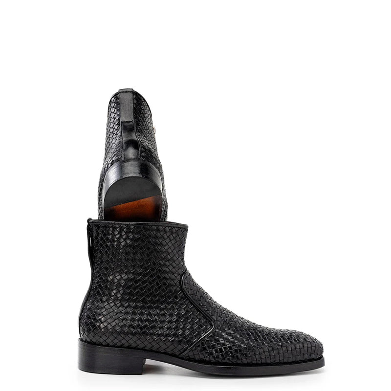 Luxury Stylish Woven Leather Side Zipper Boot