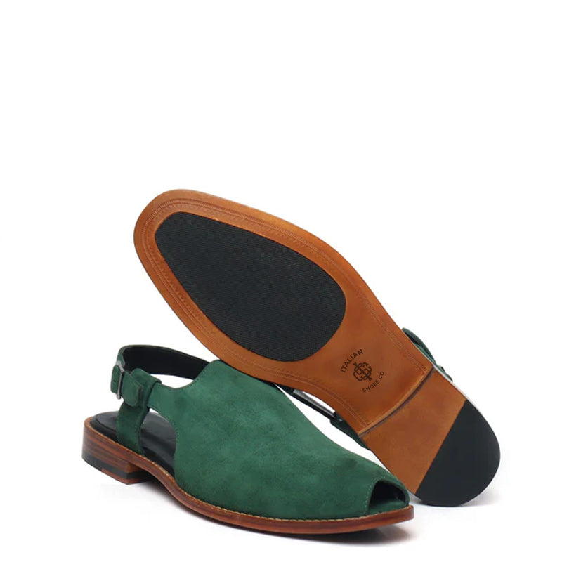 Suede Handmade Leather Peshawari Green Sandal