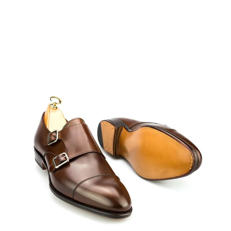 Premium Captoe Leather Double MonkStrap Shoe Brown