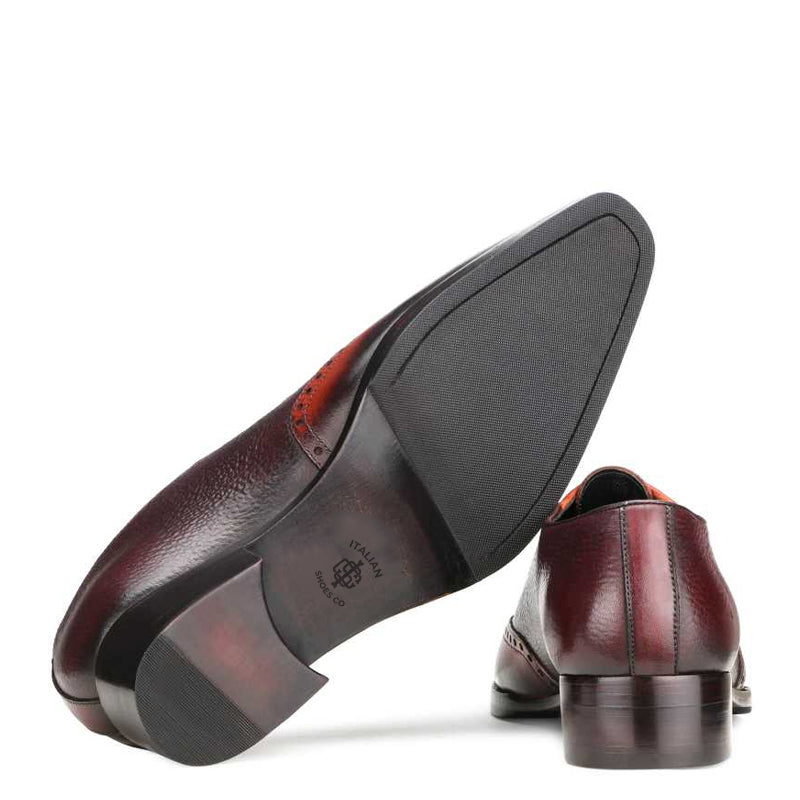 Celestia Wingtip Dual Tone Leather Oxford Burgundy Tan Shoe