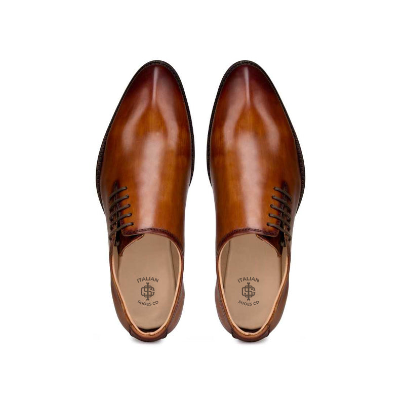 Side Lace Up Wholecut Leather Tan Oxford Shoe