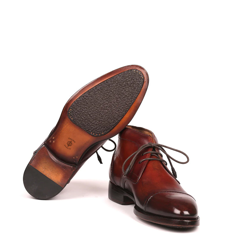 Polished Pure Leather Handpainted Cap Toe Chukkas Brown Boot