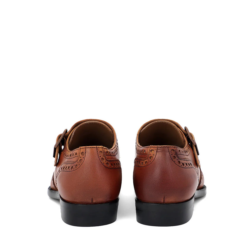 Leather Single Monk Strap Tan Shoe For Men