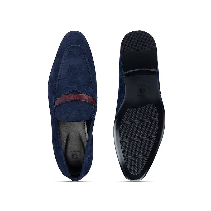 Classic Suede Penny Leather Formal Blue Loafer