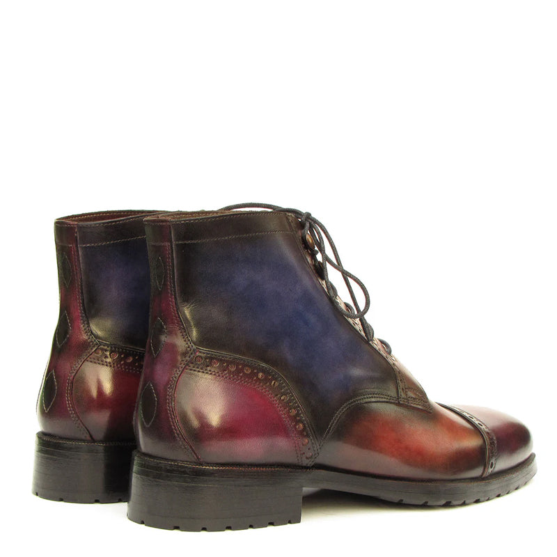 Hand Painted Leather Lace Up Cap Toe Boots