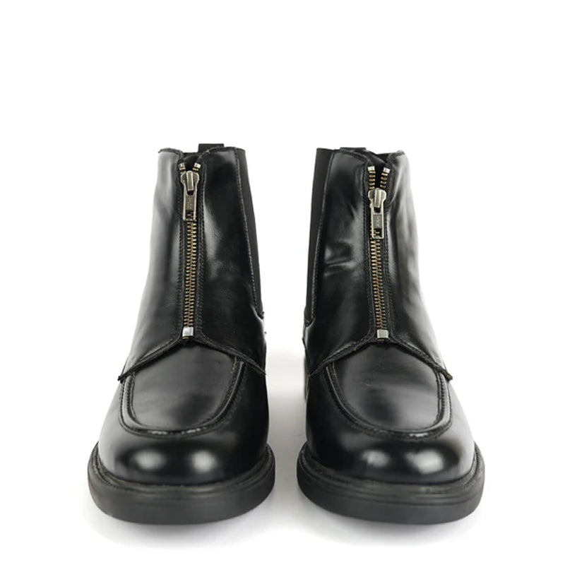 Polished Leather Front Zip Up Black Boot For Men