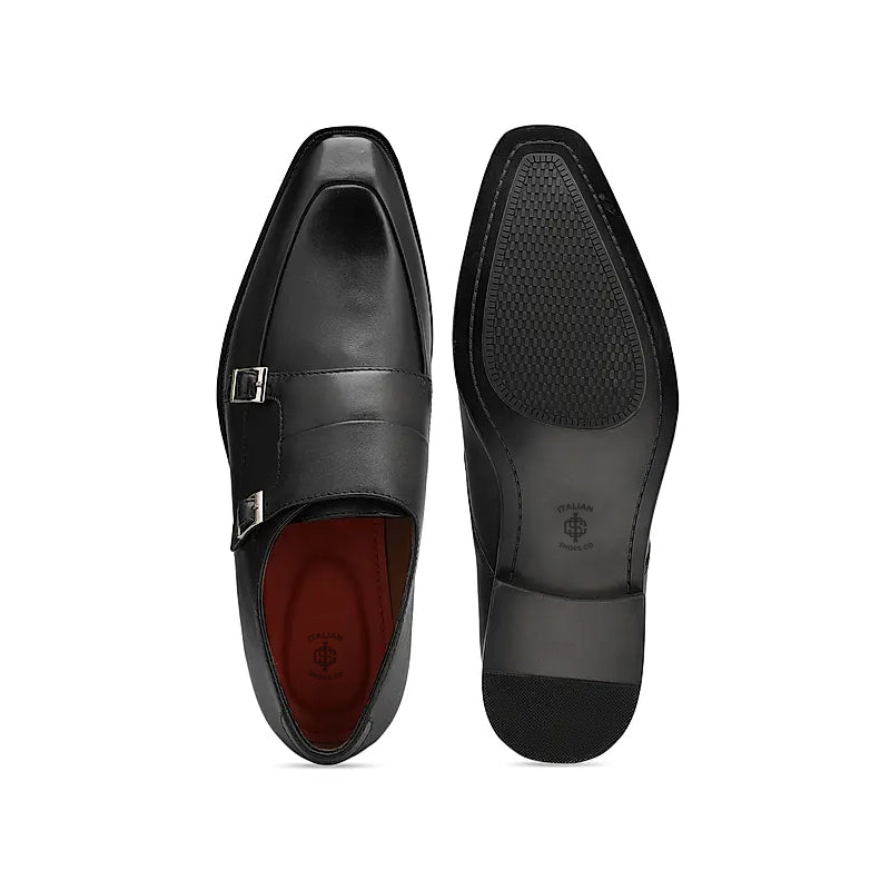 Plain Polished Leather Double Monk Shoe