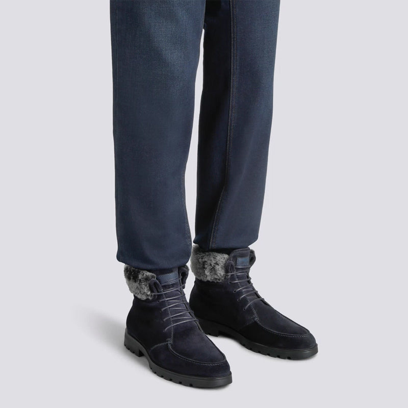 Men Suede Leather Ankle Boots With Fur Trim
